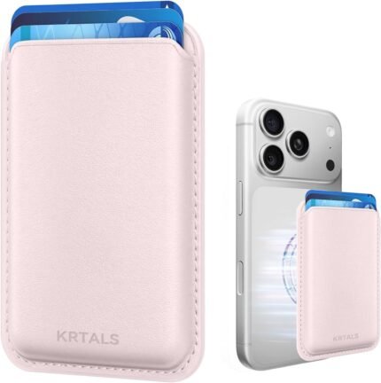 Magnetic Wallet Cell Phone Card Holder for Phone Case, Stronger Magnetic RFID Leather Phone Wallet Stick on Series of iPhone 12/13/14/15/16/17 and Pro/Promax, Light Pink