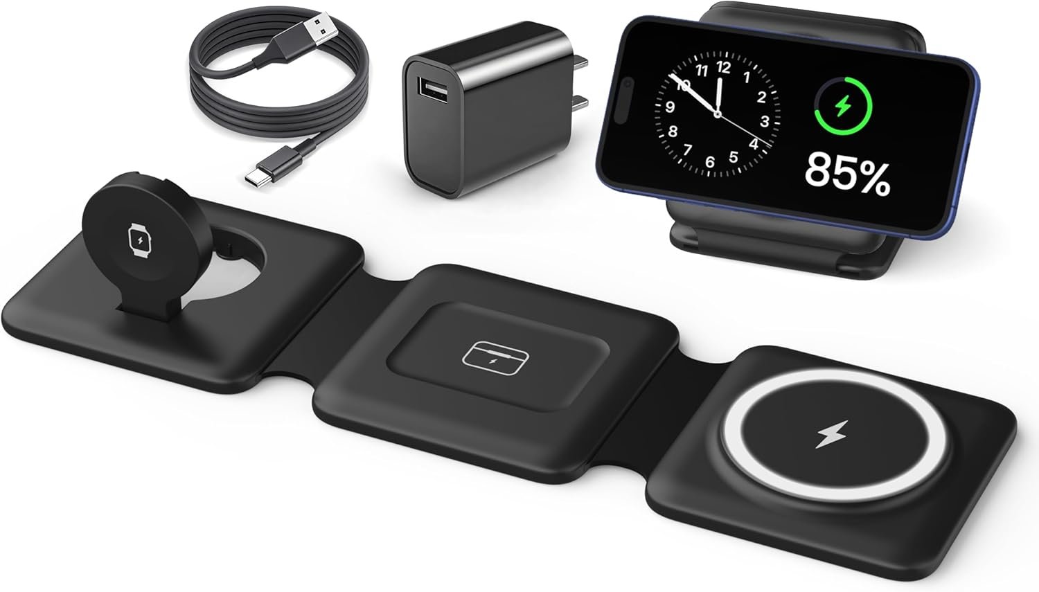 Magnetic Wireless Charger for iPhone: Fodable 3 in 1 Charging