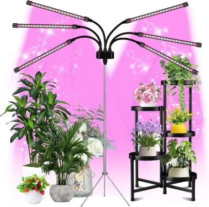 Mefflypee Grow Lights for Indoor Plants, LED Grow Light Stand, Red White Full Spectrum Plant Lamp with Adjustable Tripod, Gooseneck, Suitable for Flowers Vegetables (Type B)