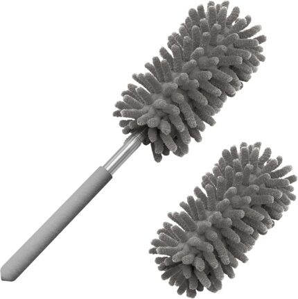 Microfiber Duster for Cleaning, Tukuos Hand Washable Dusters with 2pcs Replaceable Microfiber Head, Extendable Pole, Detachable Cleaning Brush Tool for Office, Car, Window, Furniture, Ceiling Fan