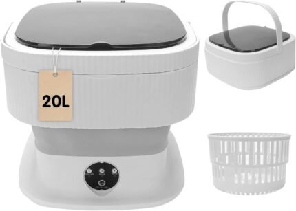 Mini Portable Washing Machine, 20L Foldable Portable Mini Washer Machine with Spin Dry, Collapsible Travel Washing Machine for Dorms, Apartment, RV and Camping. (Grey)