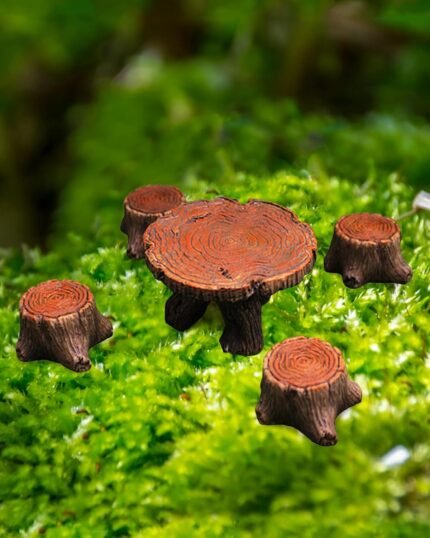 Miniature Garden Furniture Resin Table Chairs Figurines, Fairy Garden Accessories Furniture Outdoor Stumps Ornaments Kit, Micro Landscape Garden Ornament for Outdoor Indoor Landscape Decor