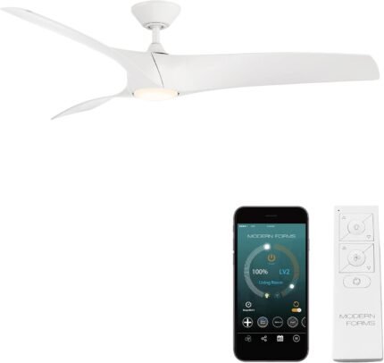 Modern Forms Zephyr Smart Indoor and Outdoor 3-Blade Ceiling Fan 52in Matte White with Adjustable CCT 2700K-3000K-4000K-5000K LED Light Kit and Remote Control works with Alexa, and iOS or Android App