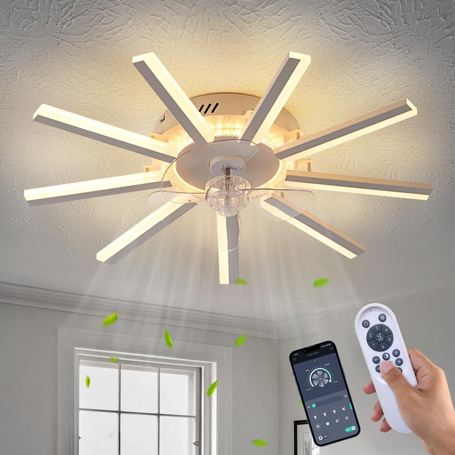 Modern LED Ceiling Fan with Light, 30" Low Profile Flush