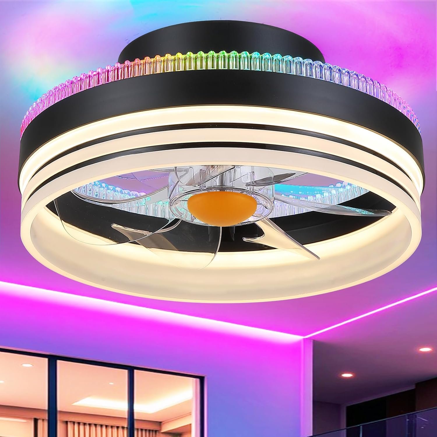 Mpayel RGB Ceiling Fans with Lights, 13" Low Profile Ceiling