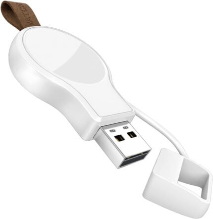 NEWDERY Charger for Apple Watch Travel iWatch USB Wireless Charge, Portable Cordless Charger with Light Weight Magnetic Quick Charge for Apple Watch Ultra2/1 Series11 10 9 8 7 6 5 4 3 2 1 SE, White
