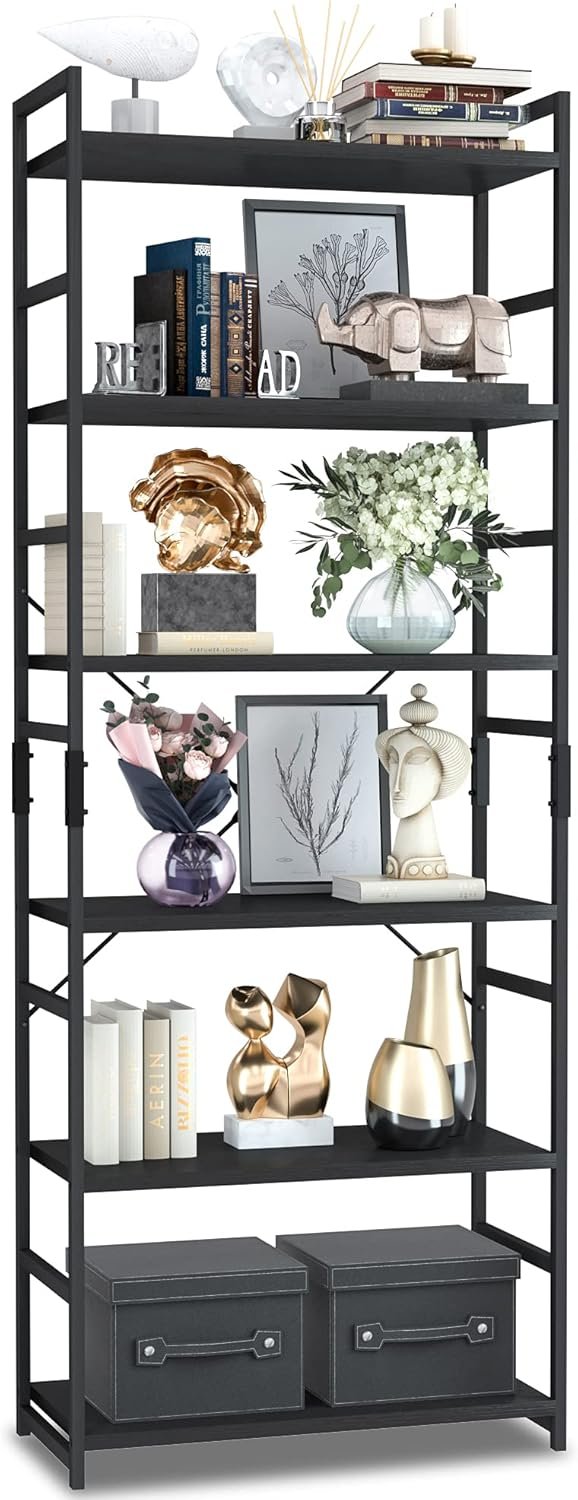 NUMENN 6 Tier Bookshelf, Tall Bookcase Shelf Storage Organizer, Modern