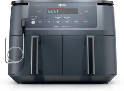 Ninja 6-in-1 10 QT Air Fryer, Foodi Smart Thermometer, Roast, Bake, Air Fry, Crisps, Broil, Reheats, Keep Warm, Fries, Frozen Food, Veggies, & Meat, Light Grey, DZ550​GY (Renewed)