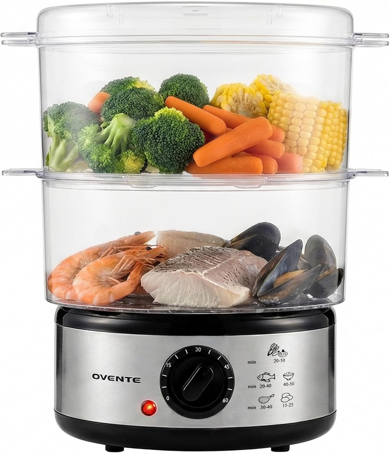 OVENTE 2-Tier Electric Food Steamer, 5 Quart Stainless Steel Stackable