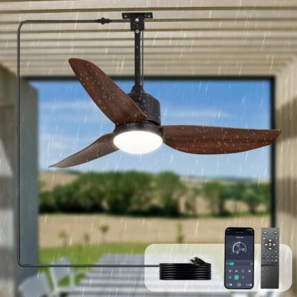 Outdoor Ceiling Fan with Light: 42" Walnut Hanging Fan for Gazebo Waterproof - Plug In Outdoor Fans for Patio Porch Pergola with APP Remote Control Reversible DC Motor