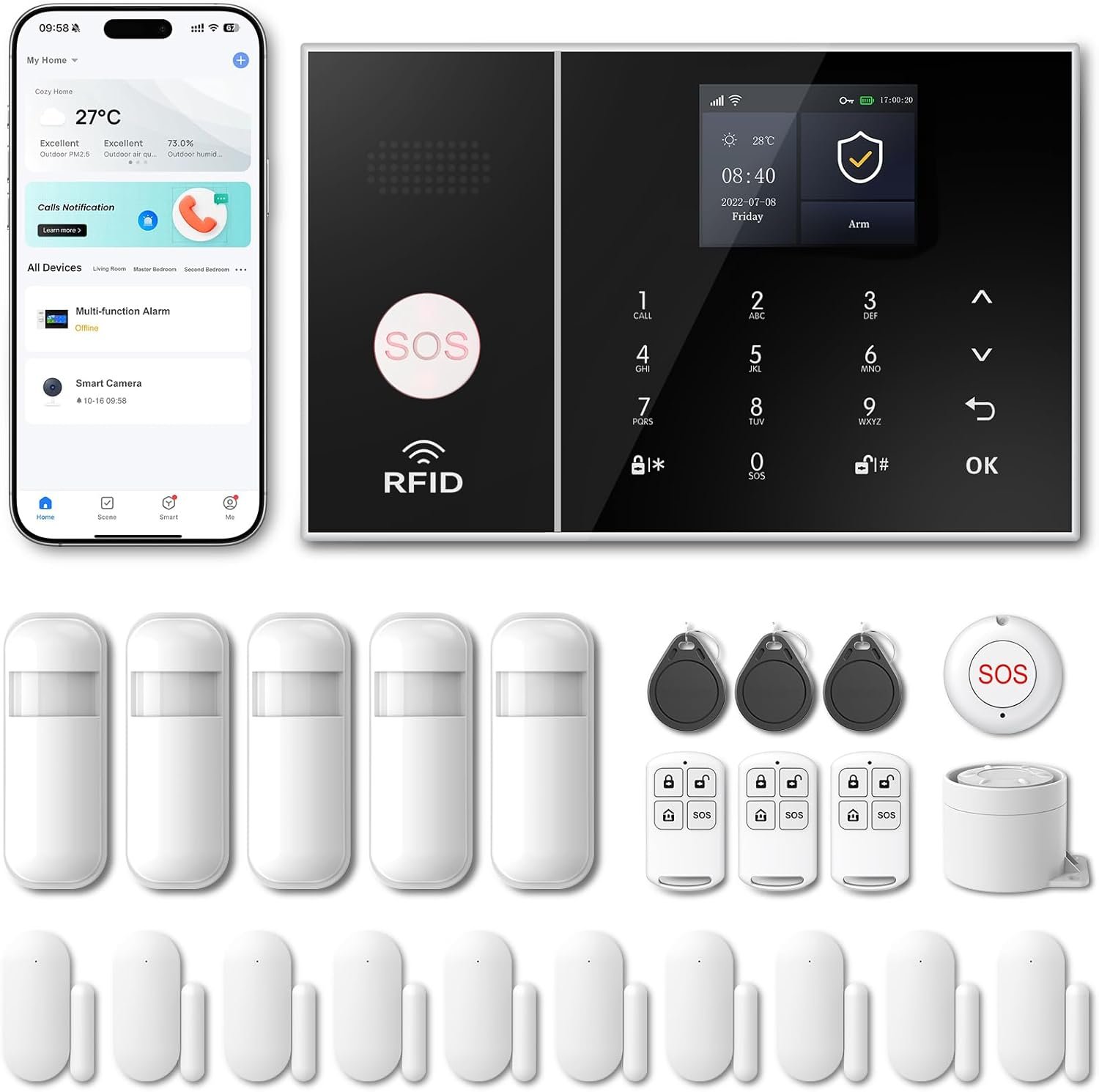 PGST WiFi Home Alarm Security System,Wireless DIY Smart Home Burglar