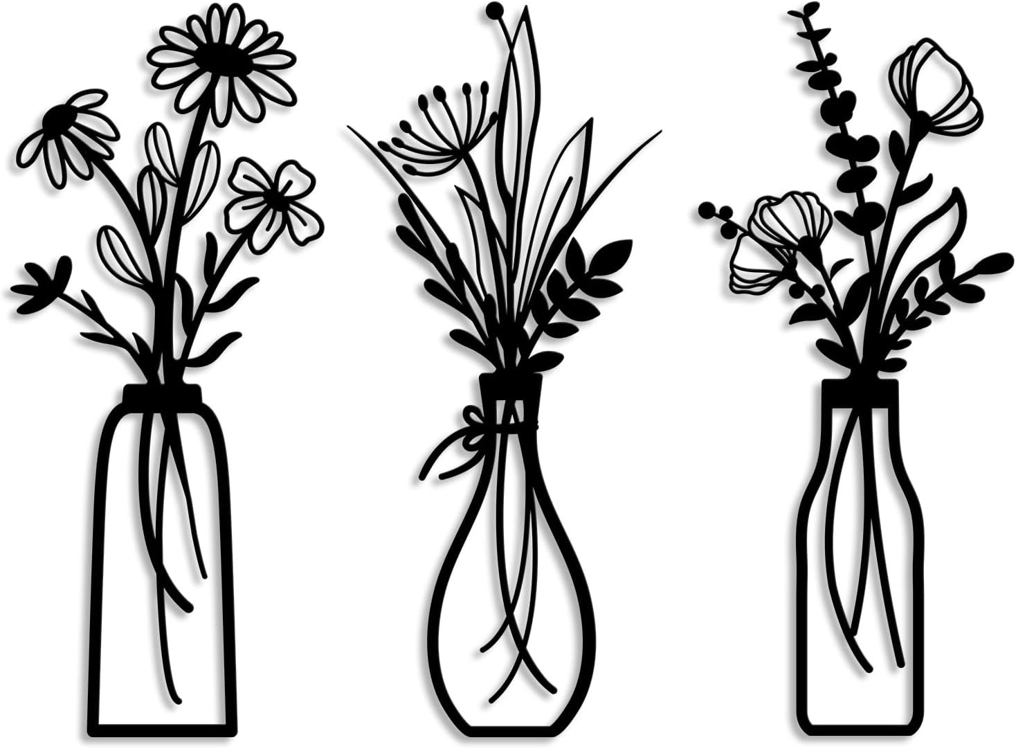 Pigort 3 Pieces Metal Flowers Wall Arts - Rustic Farmhouse