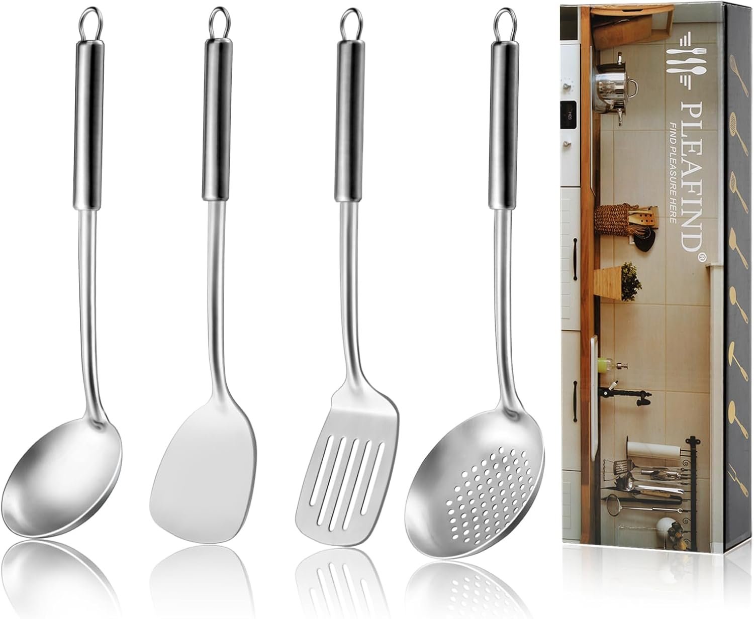 Pleafind Cooking Utensils Set - 4 Pcs Stainless Steel Kitchen