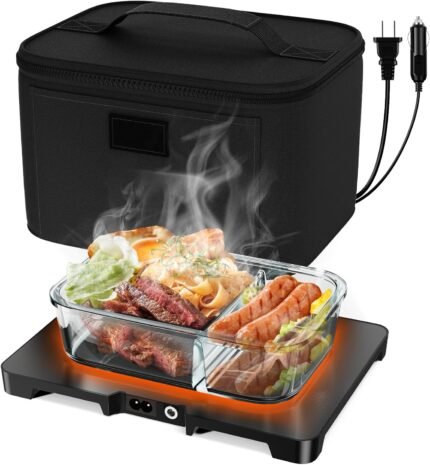 Portable Oven Electric Lunch Box Food Heater - 12V/24V/110V 3-in-1 Mini Food Warmer for Car & Truck, 1.8QT Large Capacity Heated Lunch Box for Work Office Travel - Microwave Alternative