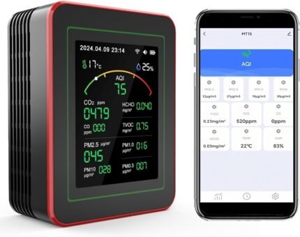 Professional 15-in-1 Air Quality Monitor with Smartphone APP - Dual Chip - Sensors Detect CO2, PM2.5/PM10, HCHO, TVOC | Real-Time Alerts & Custom Thresholds | for Home, Car, Office, Plants, Pets