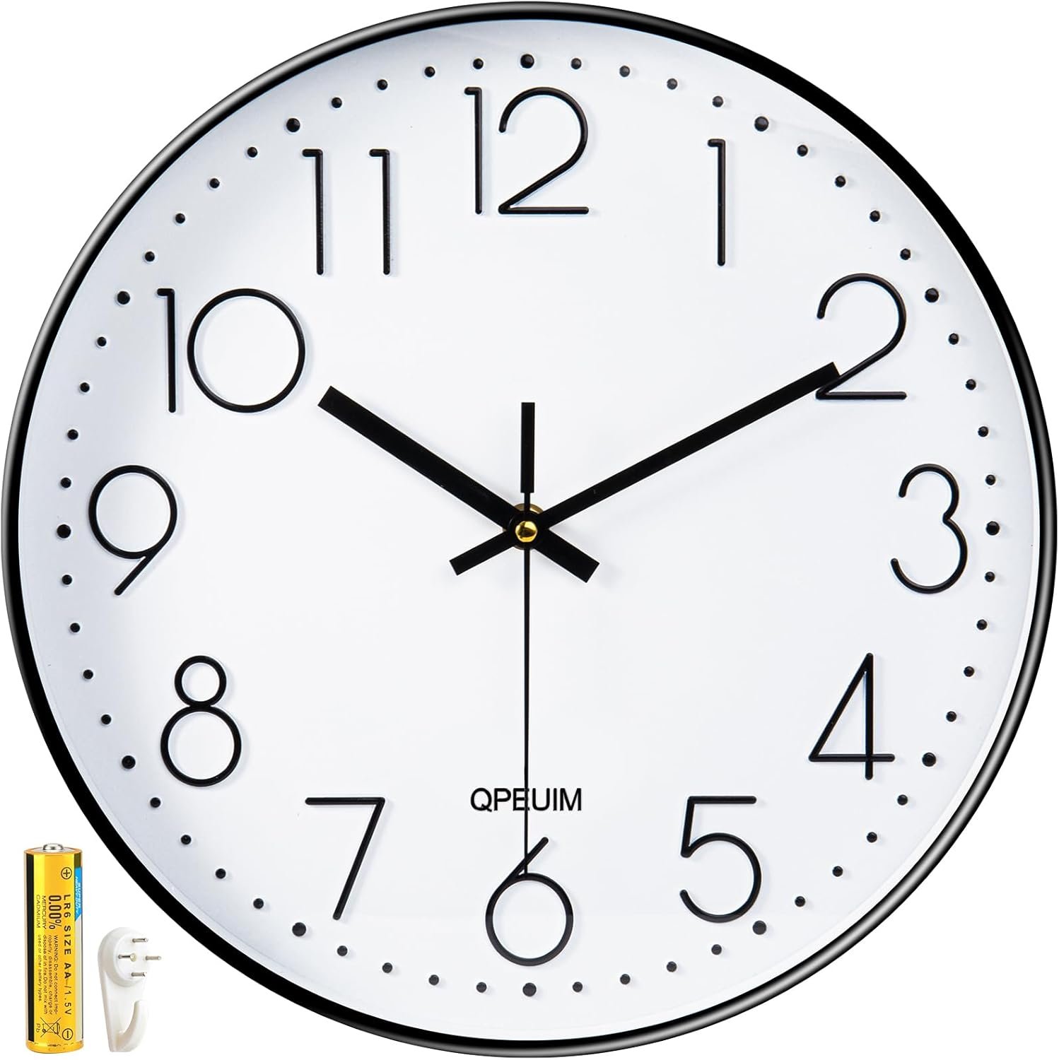 QPEUIM Wall Clock 12 Inch Wall Clocks Non-Ticking Battery Operated