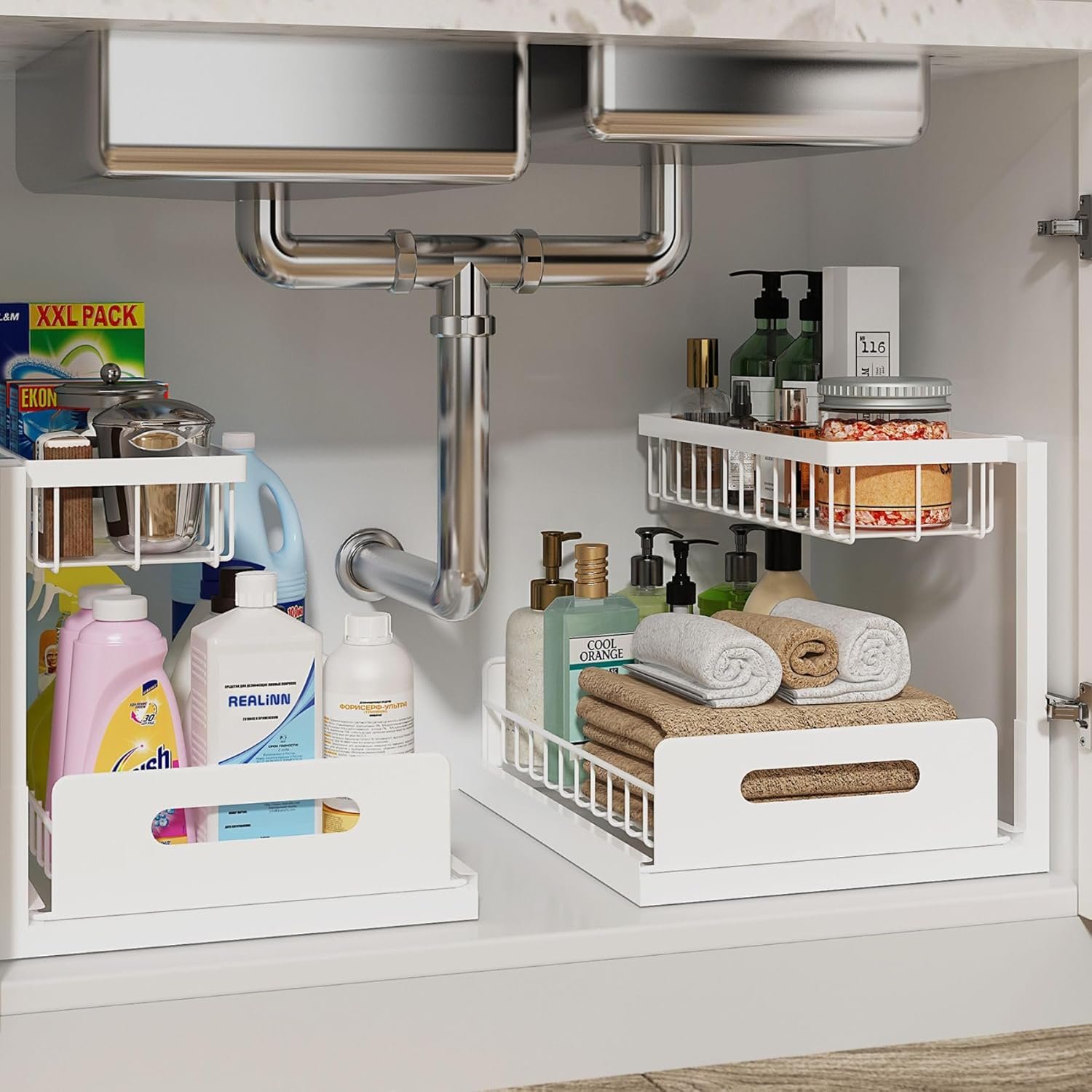 REALINN Under Sink Organizer, Pull Out Cabinet Organizer, 2 Tier
