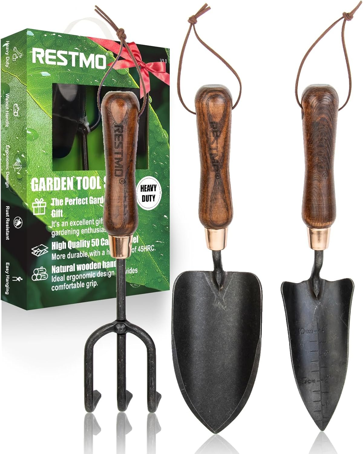 RESTMO 3-in-1 Heavy Duty Gardening Tools Kit, Premium Carbon Steel