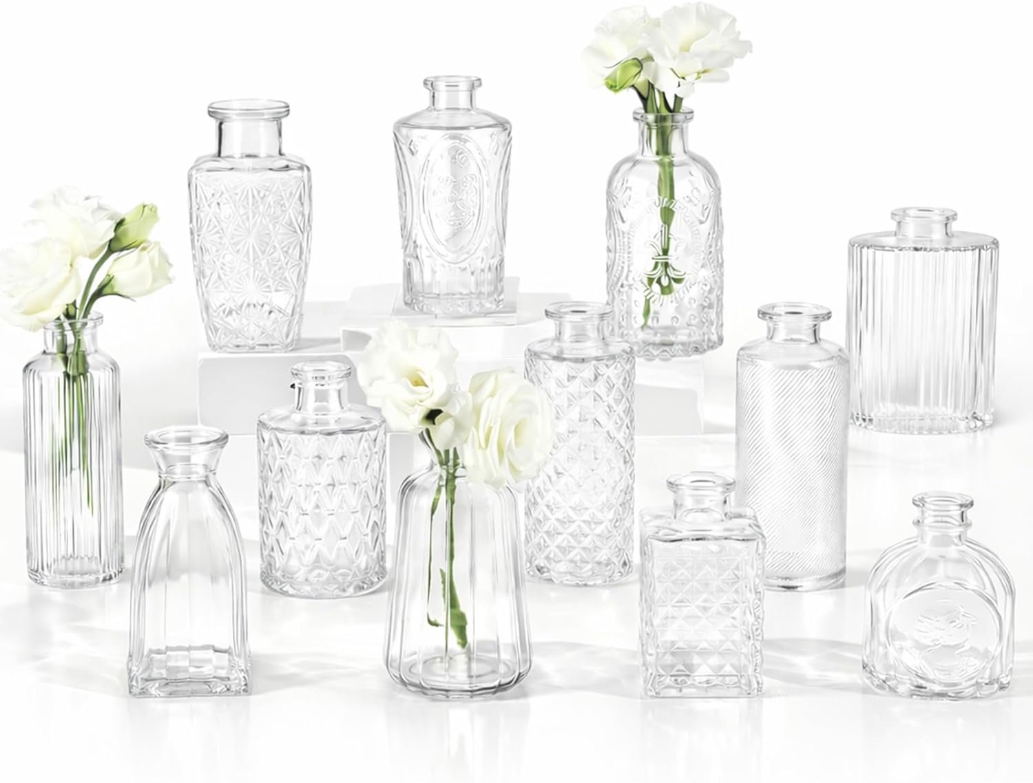 RUCKAE Small Clear Bud Vases Bulk 12 Pack Mini Flower