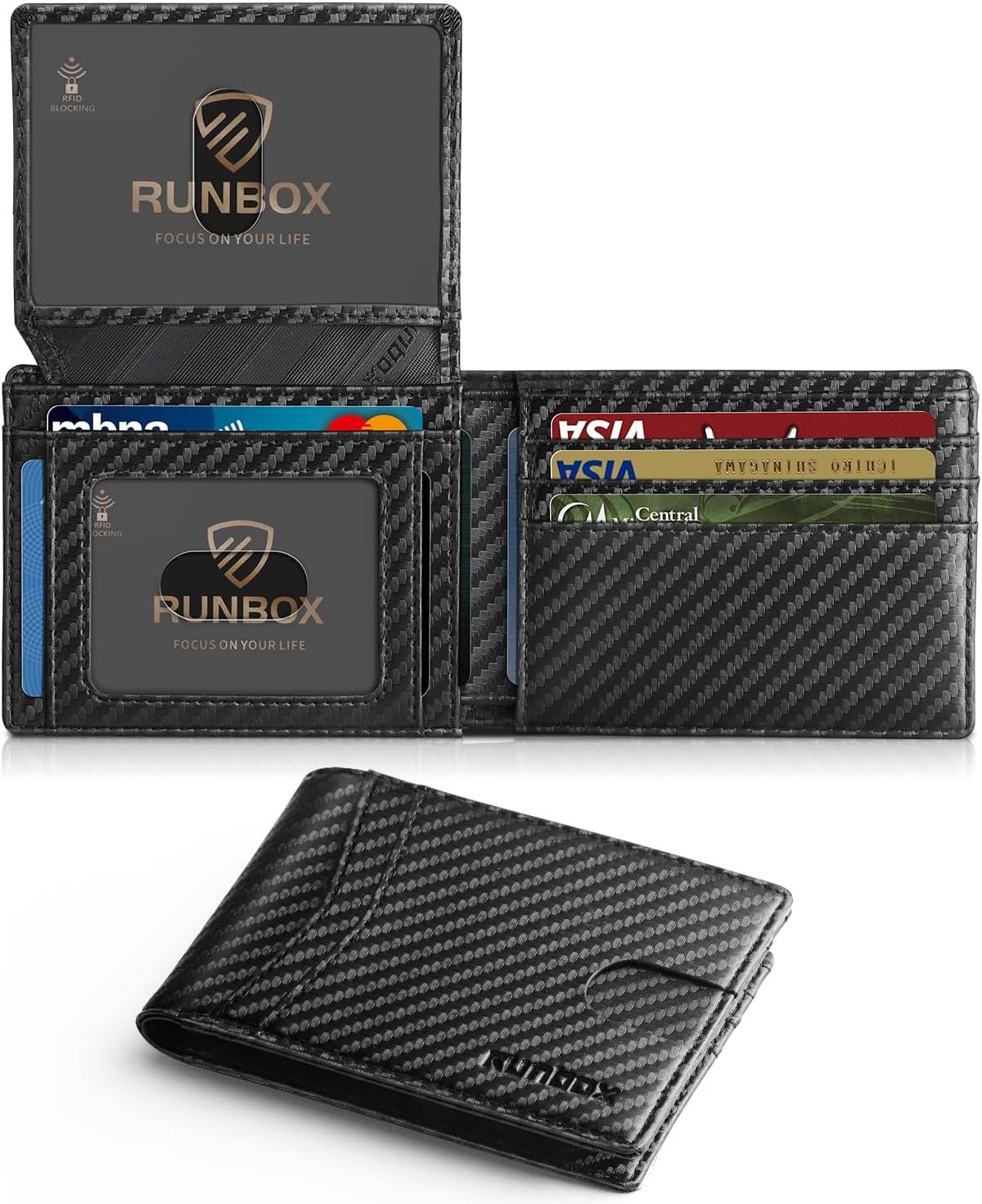 RUNBOX Wallet for Men Slim Rfid Leather 2 ID Window