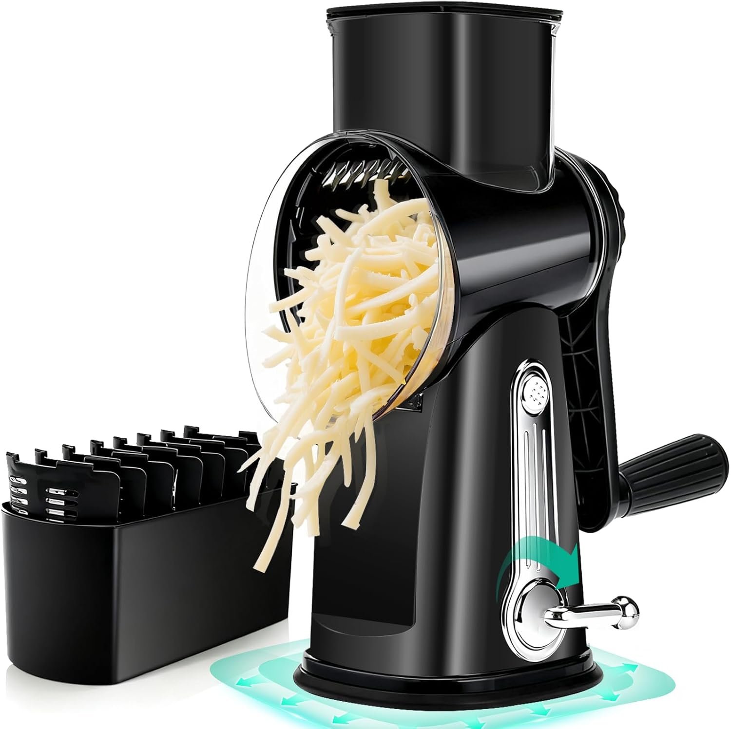 Rotary Cheese Grater Hand Crank - Cheese Shredder with 5