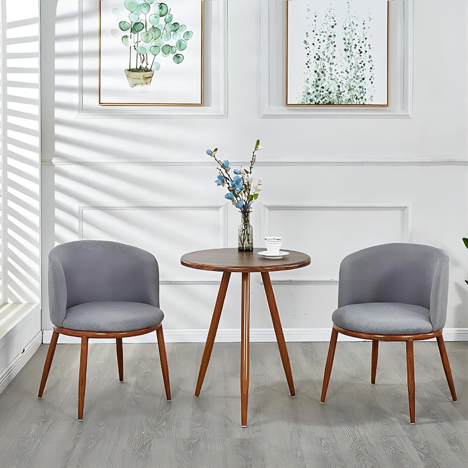 Round Dining Table Set, Upholstered Fabric Chairs with Padded Seat