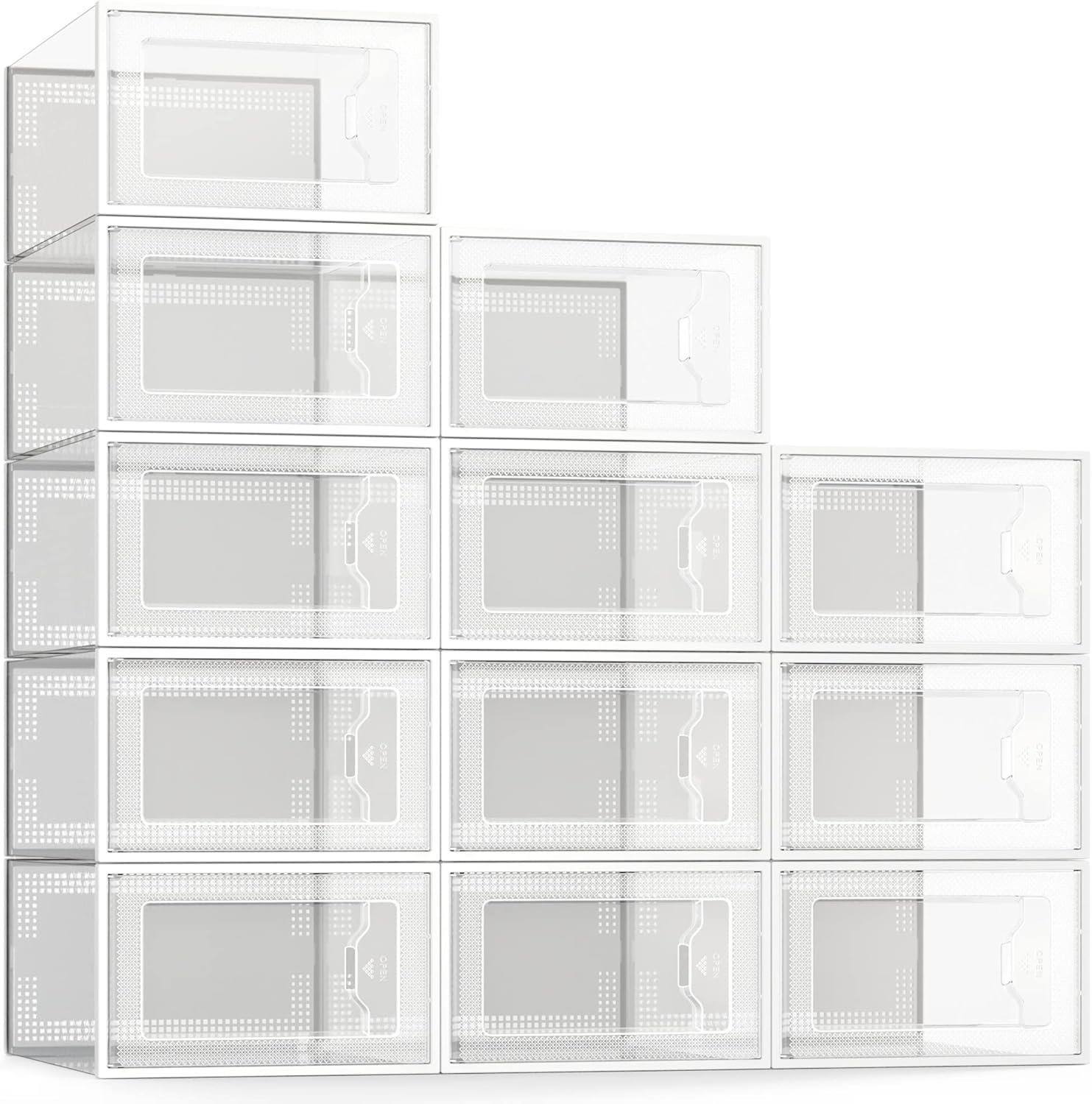 SEE SPRING 12 Pack Shoe Storage Box, Clear Plastic Stackable