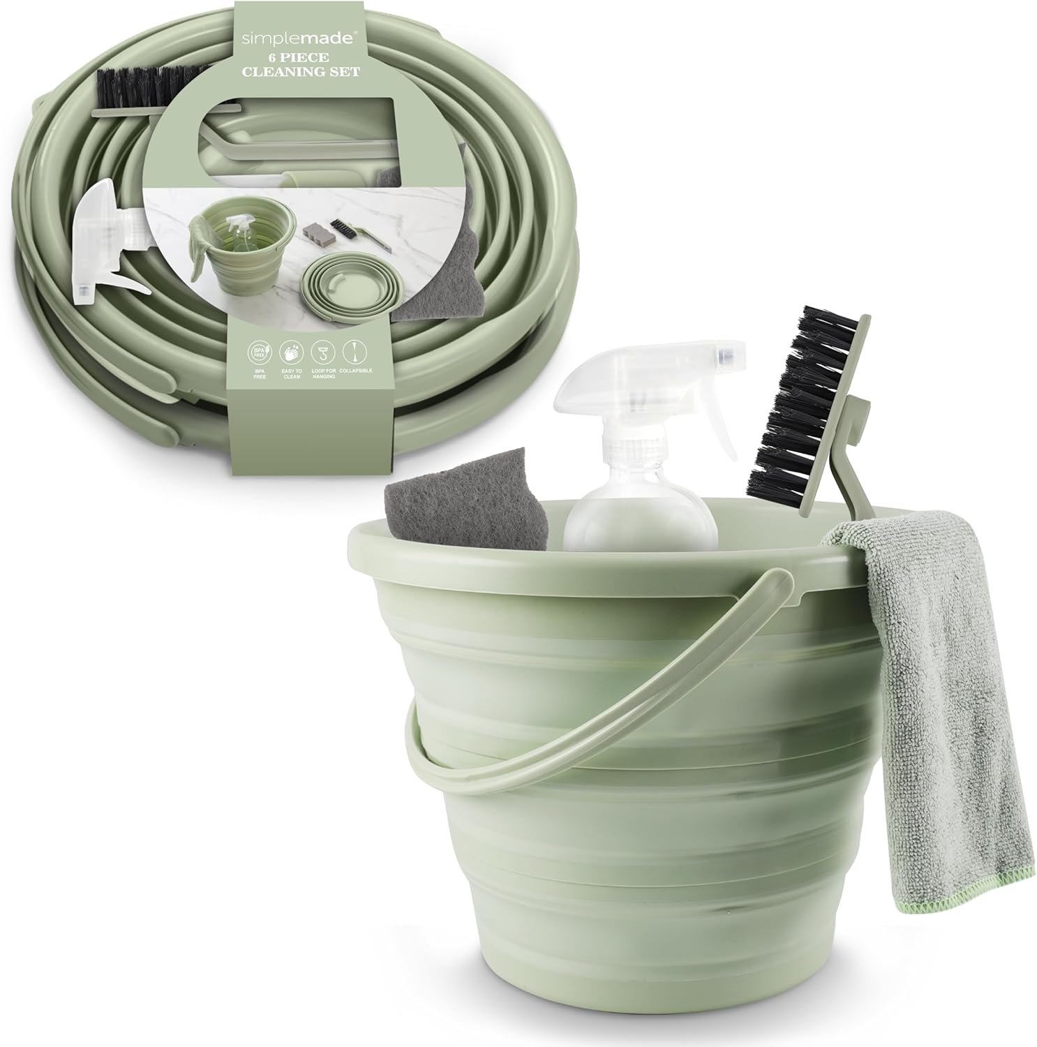 SIMPLEMADE Collapsible Bucket Cleaning Set - Includes 2 Foldable Buckets,