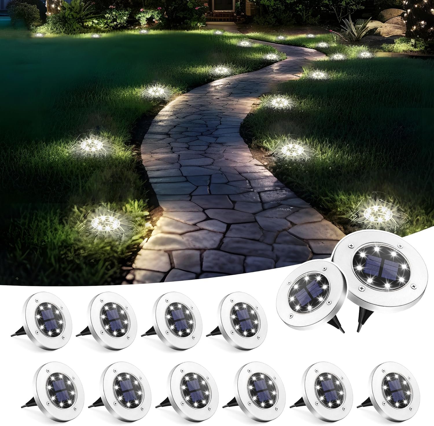 SOLPEX Solar Lights Outdoor Waterproof, 12 Pack Solar Ground Lights,