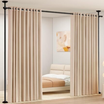 SUNALLY Room Divider Curtain Rod, No Drilling Room Separator for Space Partition Adjustable 4-10ft(H) 28-70inch(W) Heavy Duty Temporary Wall Divider Floor to Ceiling Tension Rod, Black