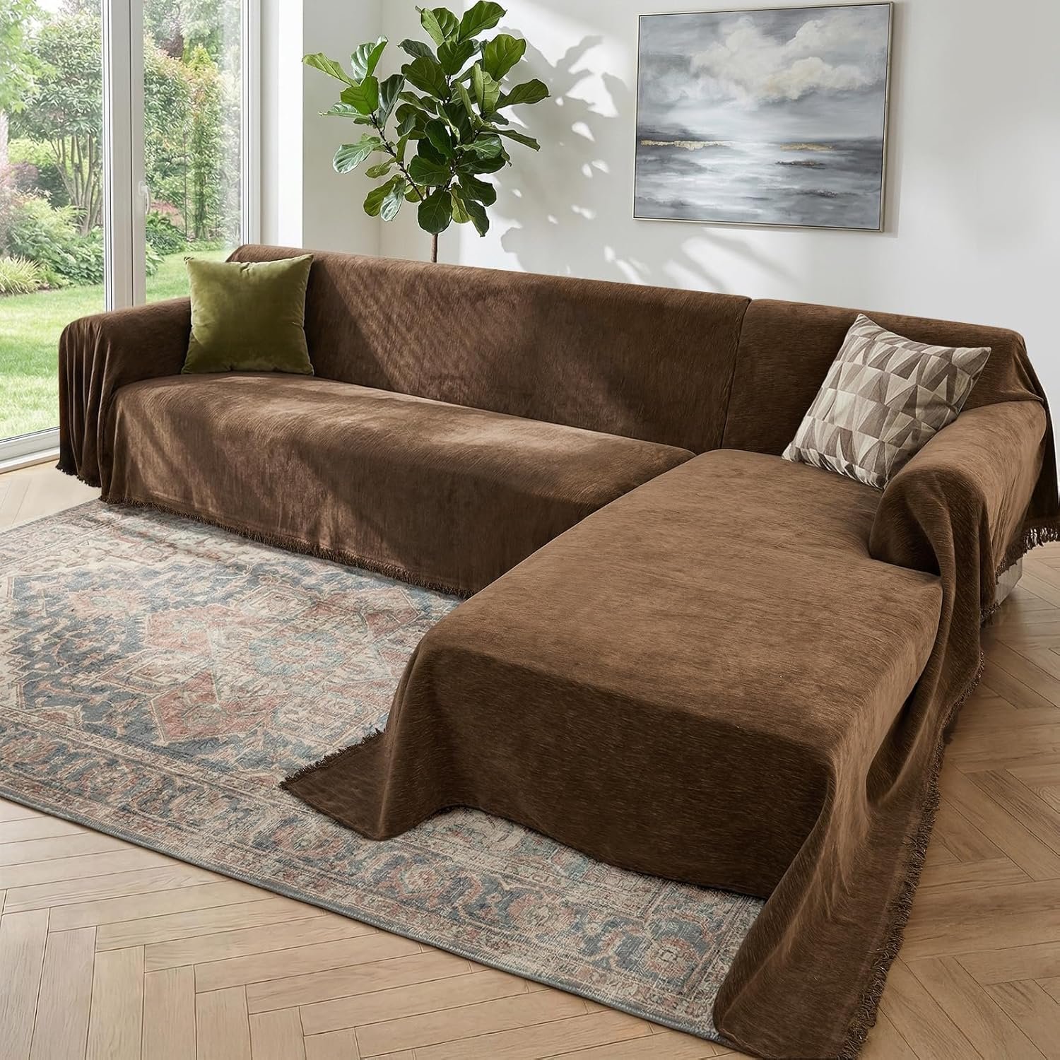 Sectional Couch Covers, 2 Pieces Washable L Shaped Couch Covers
