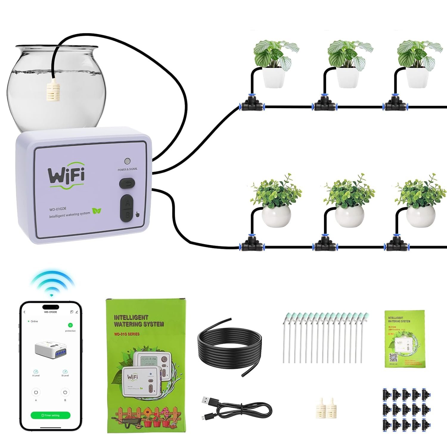 Smart WiFi Drip Irrigation System,Dual Channel Automatic Watering Kit for
