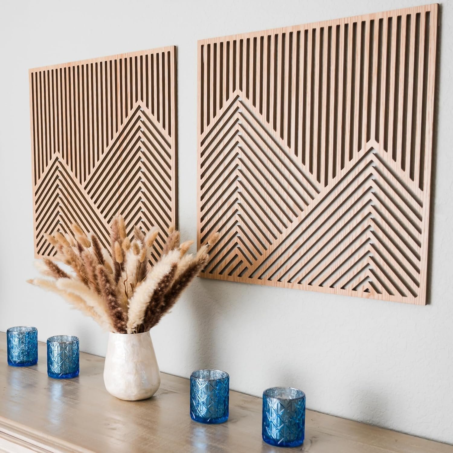 SnugLife 2 Pcs Wood Mountain Wall Art - Modern Wooden
