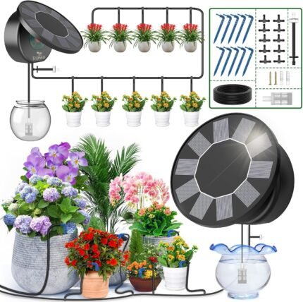 Solar Automatic Drip Irrigation System Kit, Auto Watering Kit for DIY Garden Watering System with 9 Timing Modes and Anti-Siphon Set，Indoor/Outdoor Garden, Balcony & Patio Irrigation System