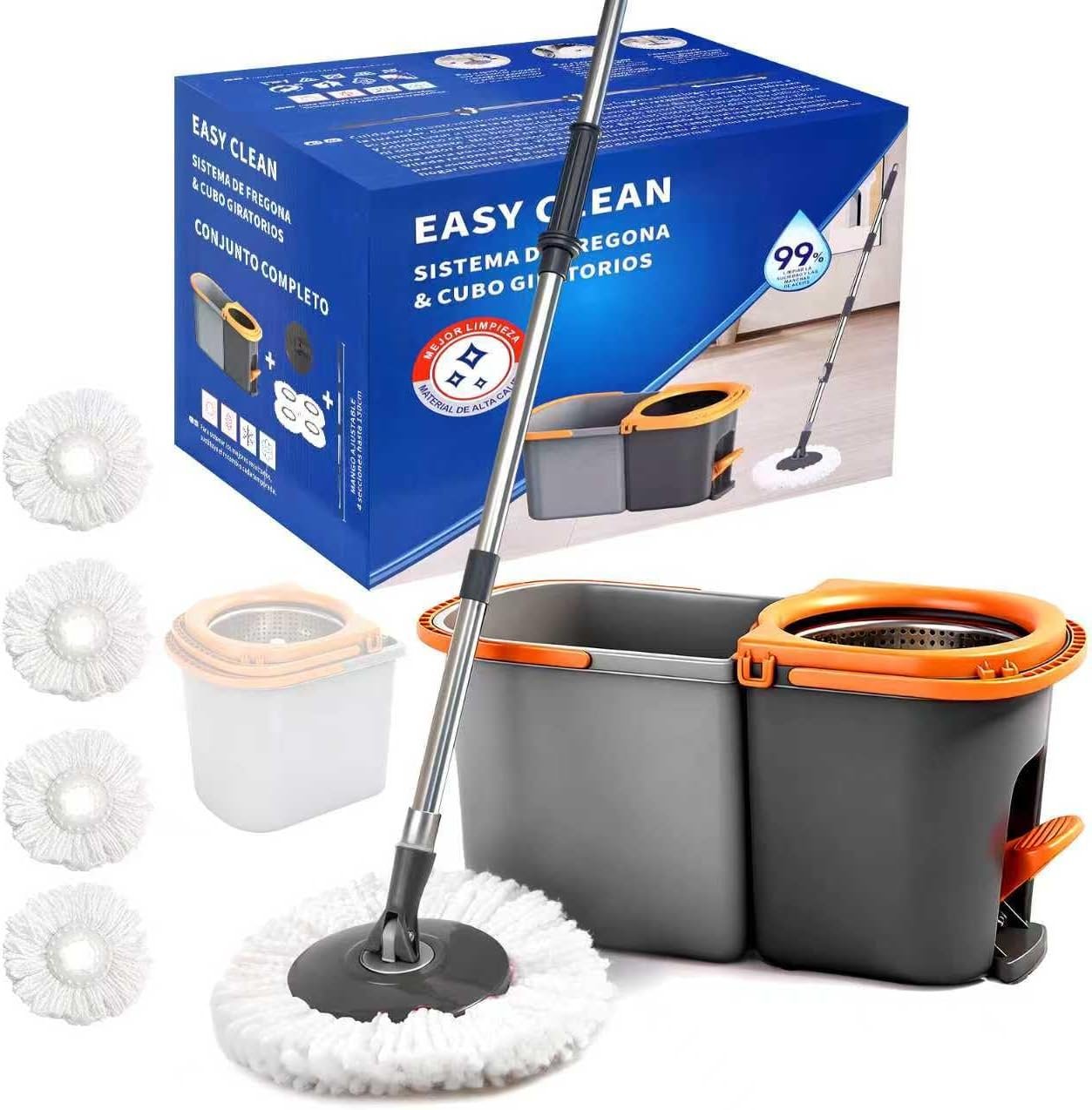Spin Mop and Bucket Set,Detachable Double Buckets Separate Dirty Water