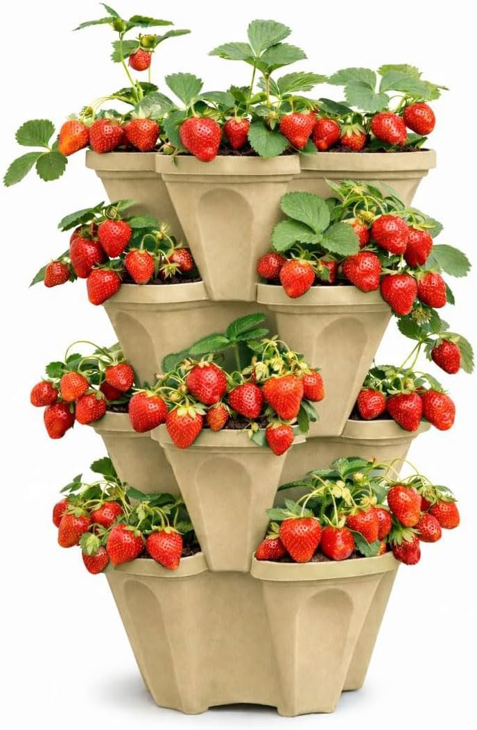 Stackable Vertical Planter Tower, 4 Tier Strawberry Planter,16 Plant Sites,