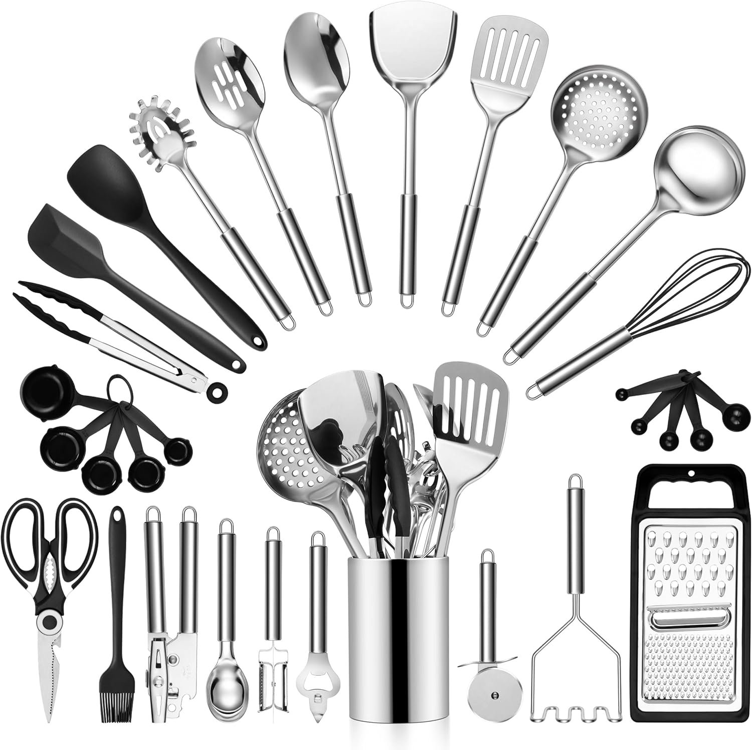 Stainless Steel Cooking Utensils Set, LIANYU 31-Piece Metal Kitchen Tools