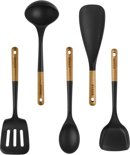 Staub Silicone with Wood Handle 5-pc Cooking Utensil Set