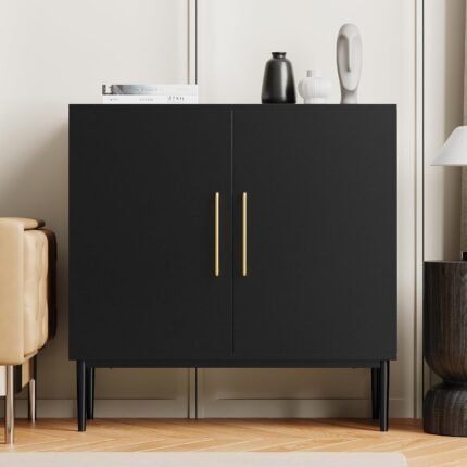 Storage Cabinet with Doors, Modern Black Accent Cabinet, Free Standing Cabinet, Wooden Buffet Sideboards for Living Room, Kitchen,Home Office