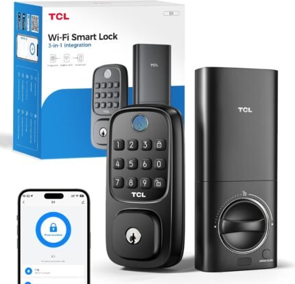 TCL D1 Wi-Fi Smart Lock, Fingerprint Door Lock, Keyless Entry Keypad Deadbolt Lock for Front Door, Built-in WiFi, Auto Lock, Voice Control, Easy Installation, 8 Months Battery (Black)
