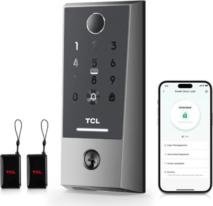TCL Smart Lock D2 Plus, Keyless Entry Fingerprint Door Lock, Touchscreen Keypad Deadbolt Lock, Built-in Doorbell, Auto Lock, App Control, Alexa, Google Home Compatible, Easy Install for Front Door