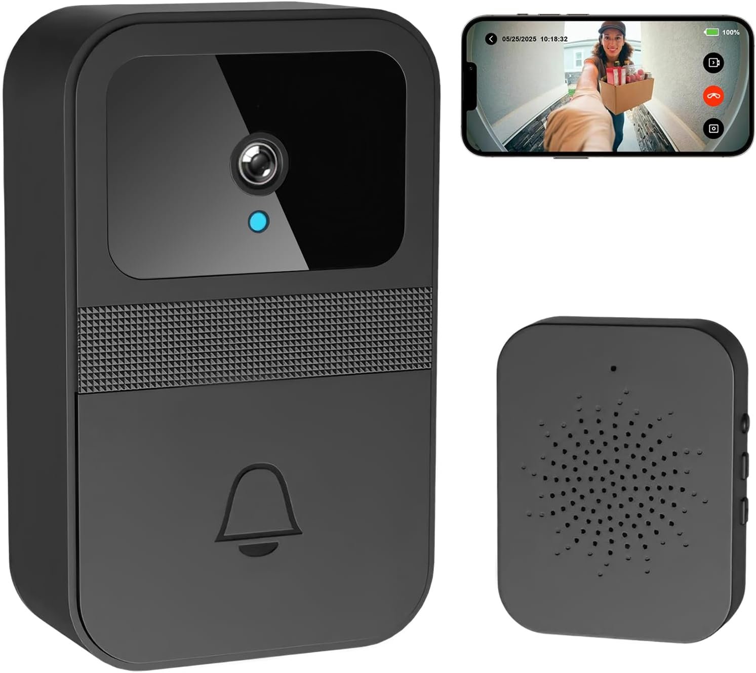 TTJ 1080P Doorbell Camera with Ring Chime,Smart Video Doorbell with