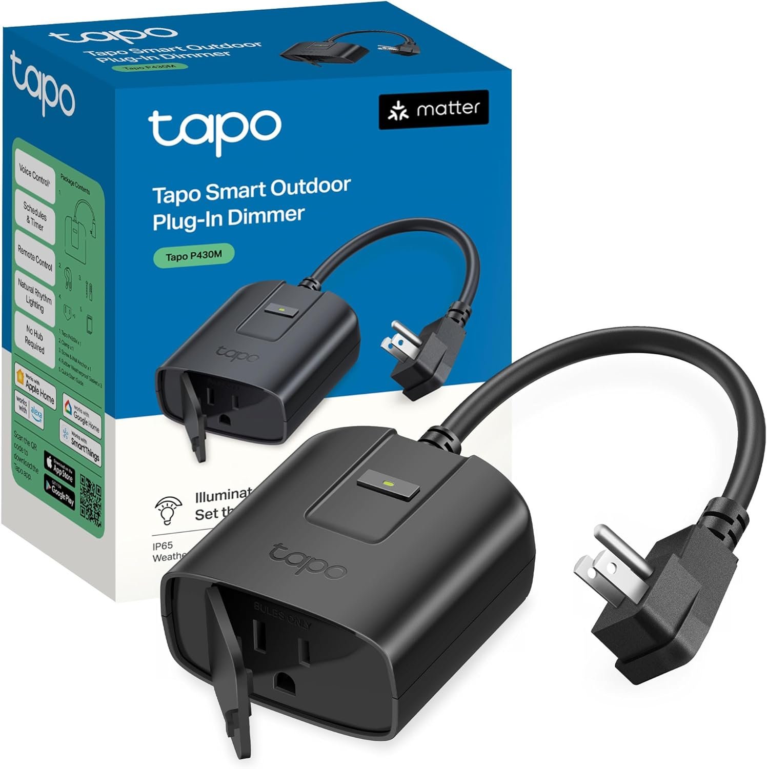 Tapo Outdoor Smart Dimmer Plug for Outdoor Lights, Matter, Energy