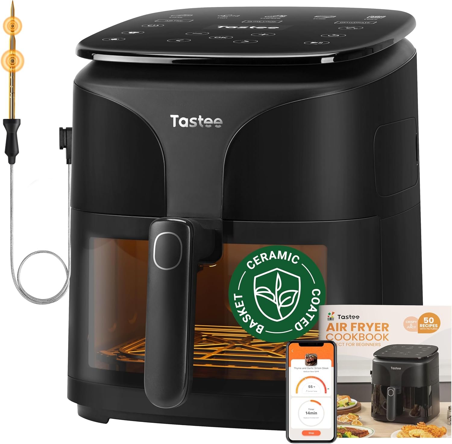 Tastee Ceramic Air Fryer, 8-in-1 Compact 5.5QT AirFryers, 450°F Digital