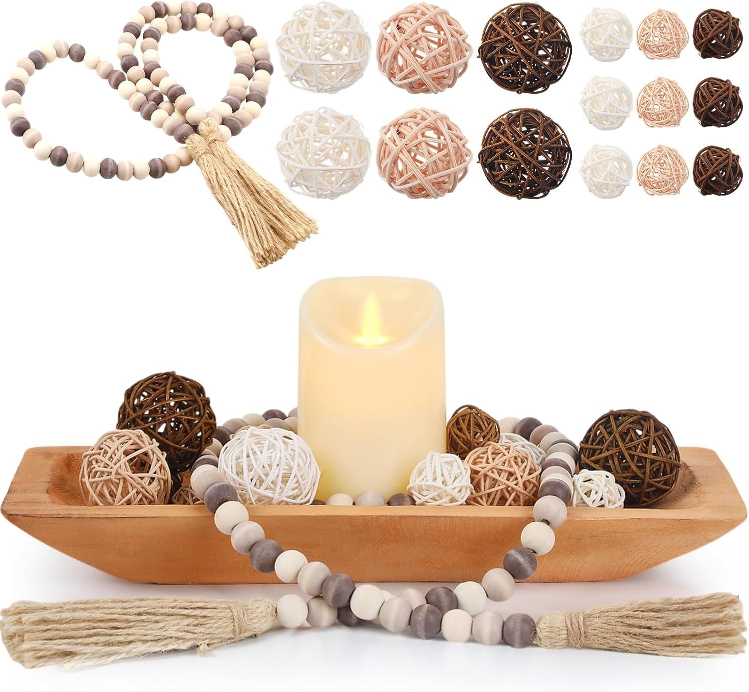 Teenyyou 17 Pcs Wooden Centerpiece Table Decorations Wood Dough Bowl
