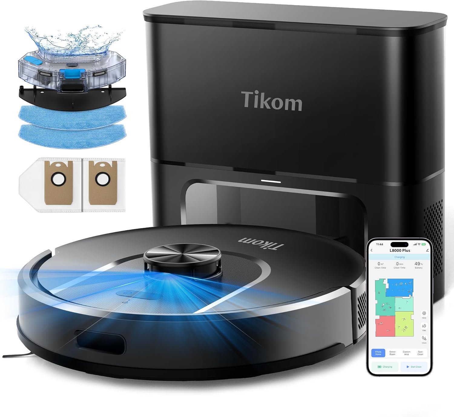 Tikom Robot Vacuum and Mop, 6000Pa Robotic Vacuum Cleaner with