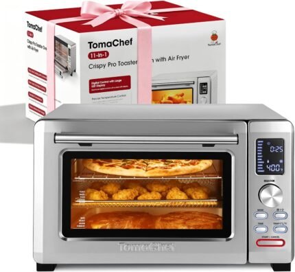 TomaChef Air Fryer Toaster Oven Combo, 26.5QT Large Capacity with Visible Window, 11-in-1 Countertop Toaster Oven, 85% Less Oil Healthy Cooker for Family, PFAS Free & Stainless Steel