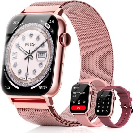 Trendia Smart Watches for Women, 1.83'' HD Fitness Tracker with Answer/Make Calls, Heart Rate/Sleep/SpO2 Monitor, 120+ Sport Modes, IP68 Waterproof, Compatible iPhone/Samsung/Android Rose Pink