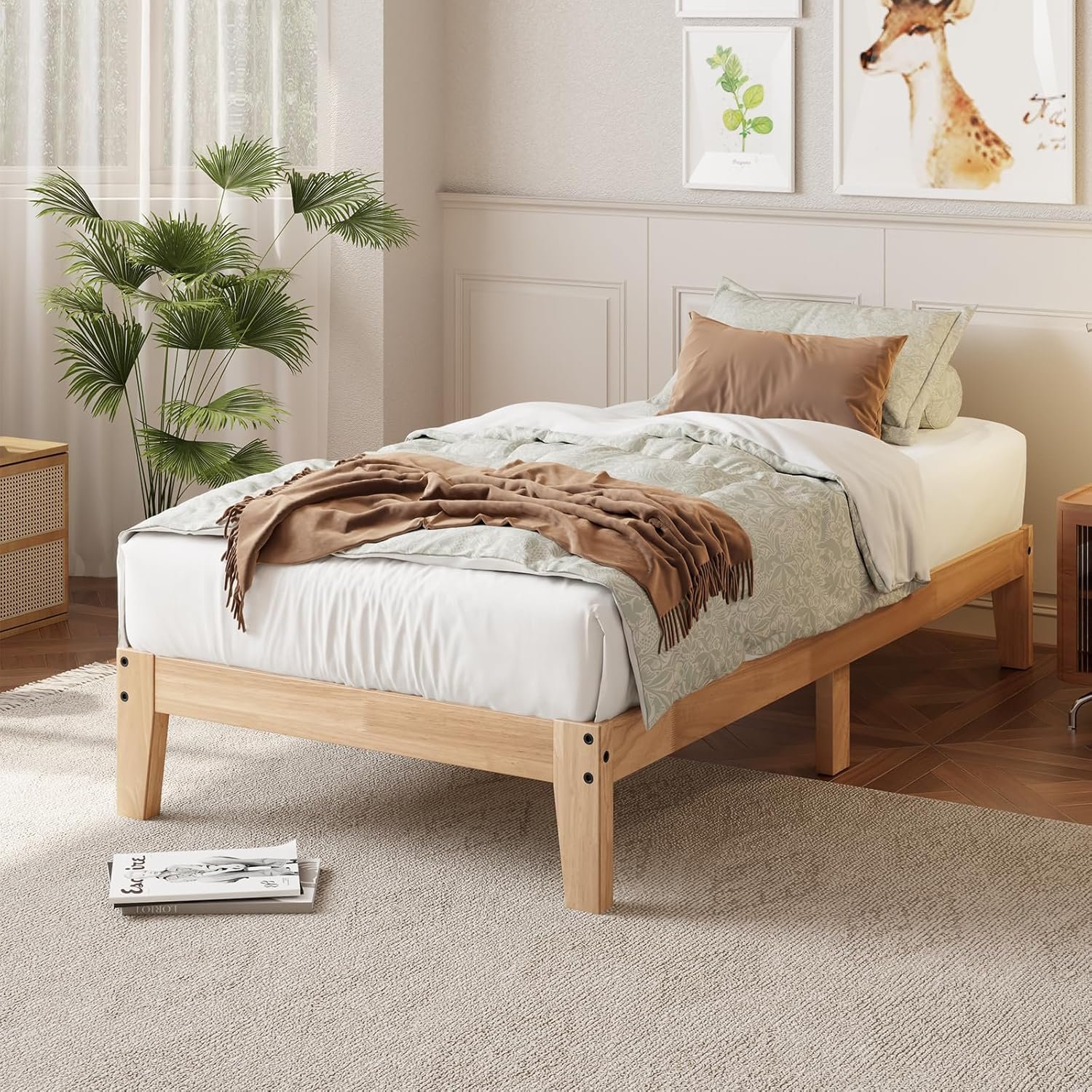 Twin Size Solid Wood Platform Bed - Noise-Free Design with