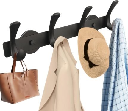 ULIBERMAGNET Strong Magnetic Double Hooks Rack,Heavy Duty Coat Magnetic Rack,Strong Rubber Magnetic Hanger with 4 Hooks for Refrigerator,Metal Cabinet,Hanging Coat, Towel, Bag, Backpack